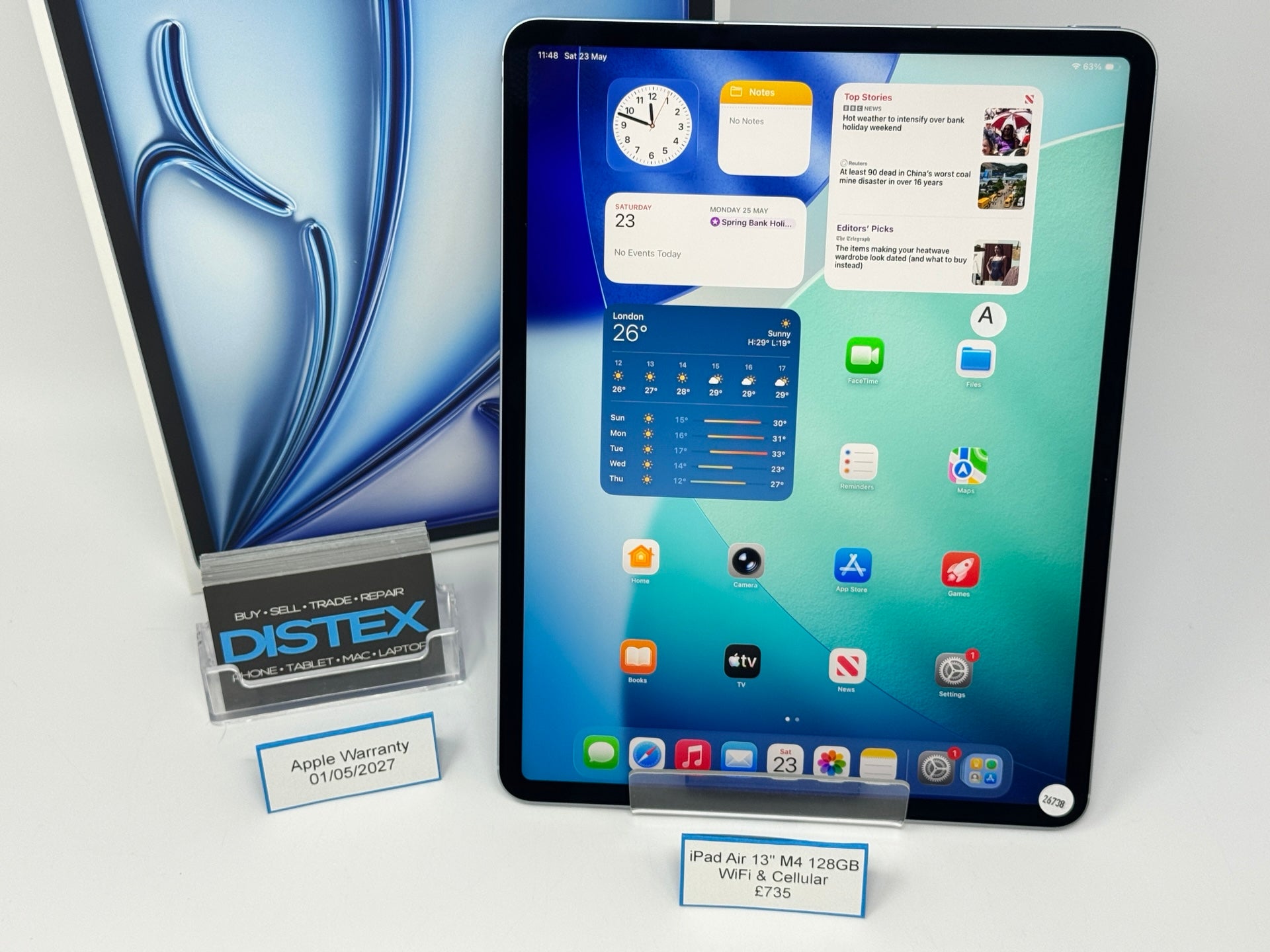 Apple iPad Air 13" M4 128GB WiFi+Cellular Blue (A) Apple Warranty 01/05/2027 M26738