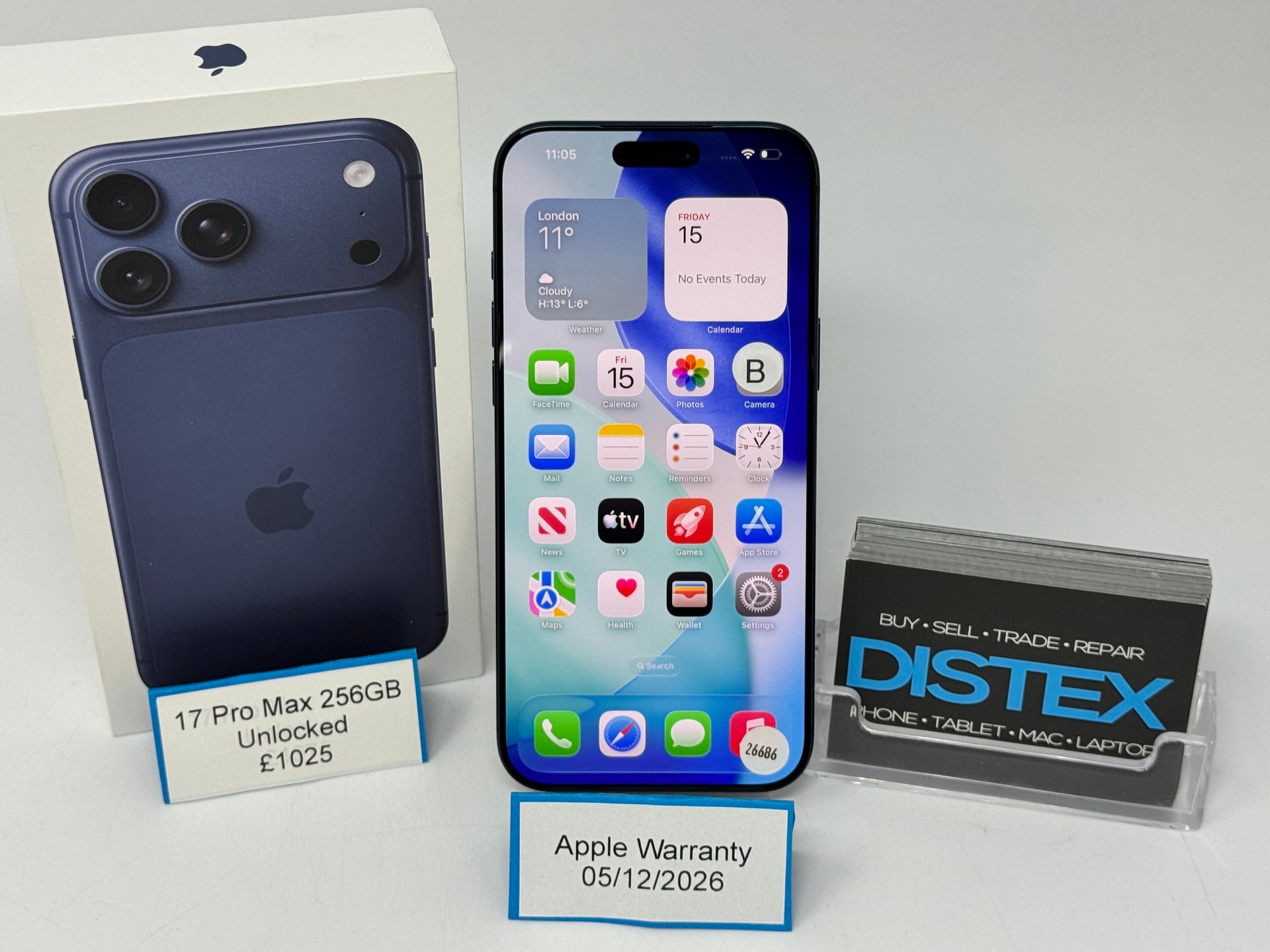 Apple iPhone 17 Pro Max 256GB Unlocked Deep Blue (B) Apple Warranty 05/12/2026 M26686