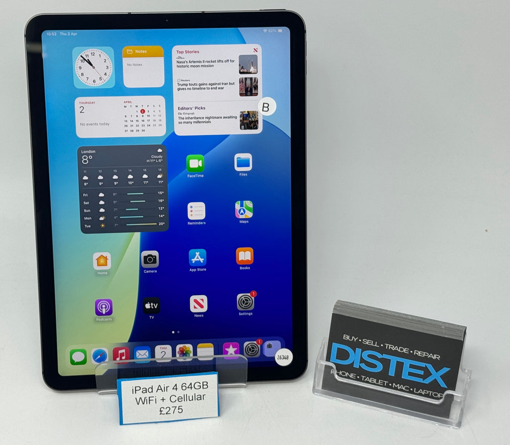 Apple iPad Air 4 64GB WiFi + Cellular Space Grey (B) M26348 – Distex Ltd