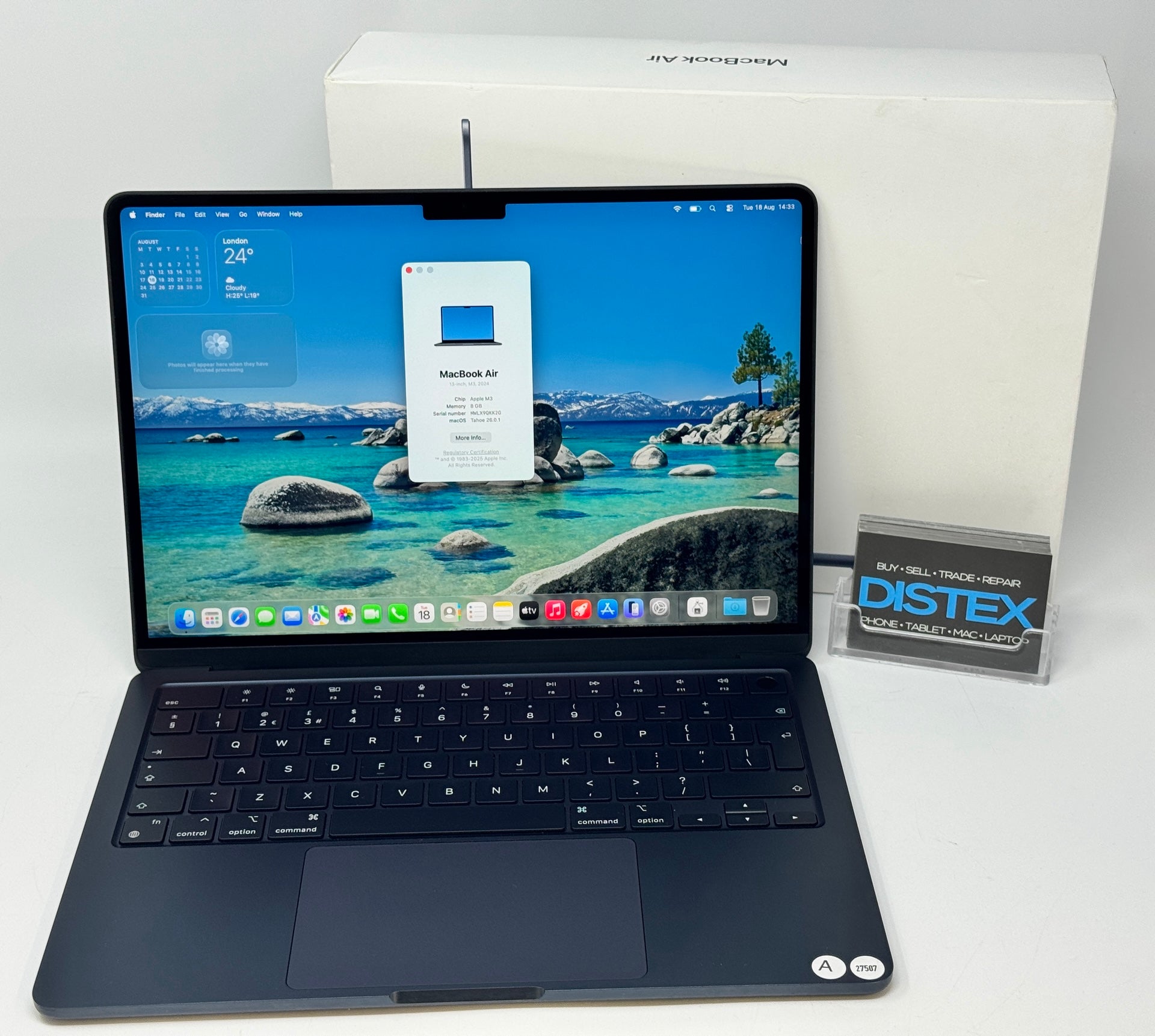 Apple MacBook Air 13" 2024 Apple M3 8GB RAM 256GB SSD Midnight (A) M27507