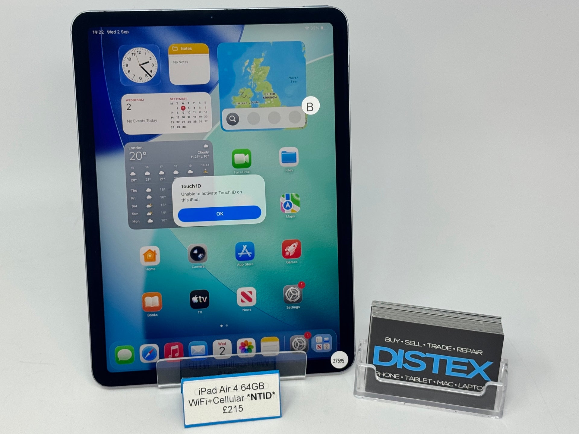Apple iPad Air 4 10.9" *No Touch ID* 64GB WiFi+Cellular Space Grey (B) M27595