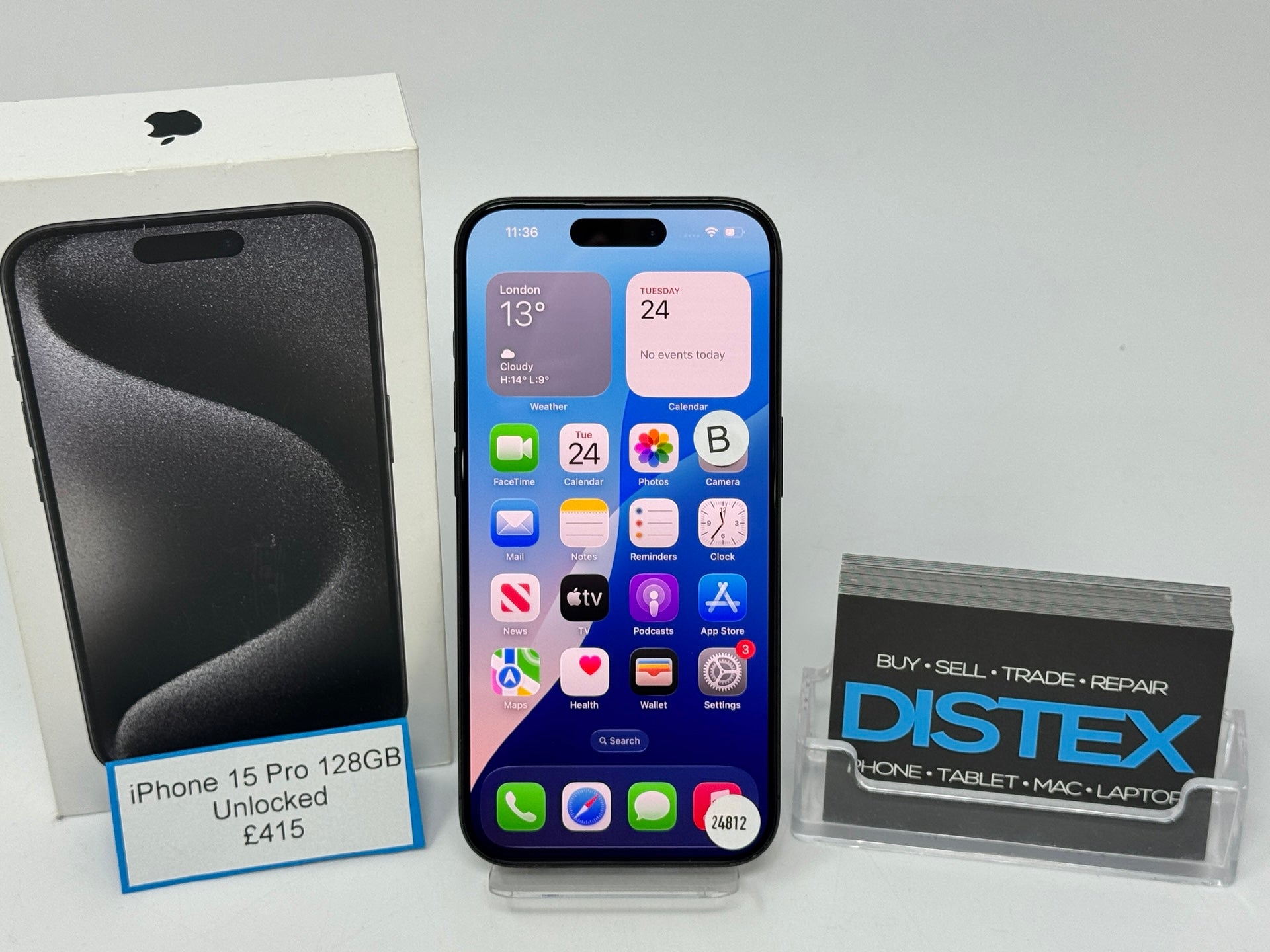 Apple iPhone 15 Pro 128GB Unlocked Black Titanium (B) M24812 – Distex Ltd