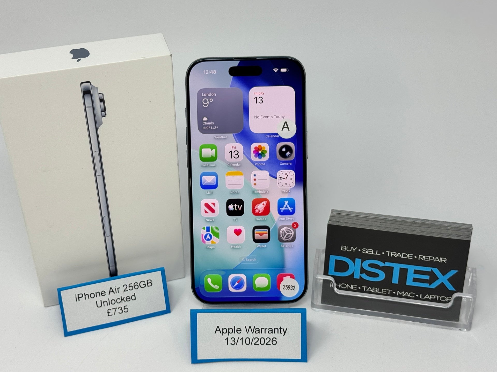 Apple iPhone Air 256GB Unlocked Sky Blue (A) Apple Warranty 13/10/2026 M25932