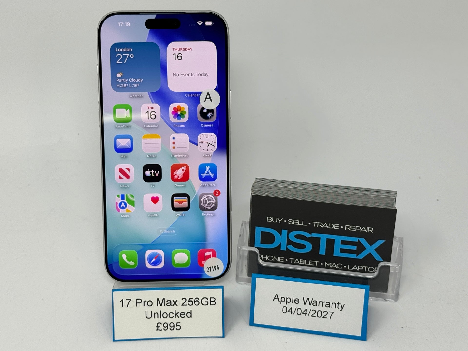 Apple iPhone 17 Pro Max 256GB Unlocked Silver (A) Apple Warranty 04/04/2027 M27194