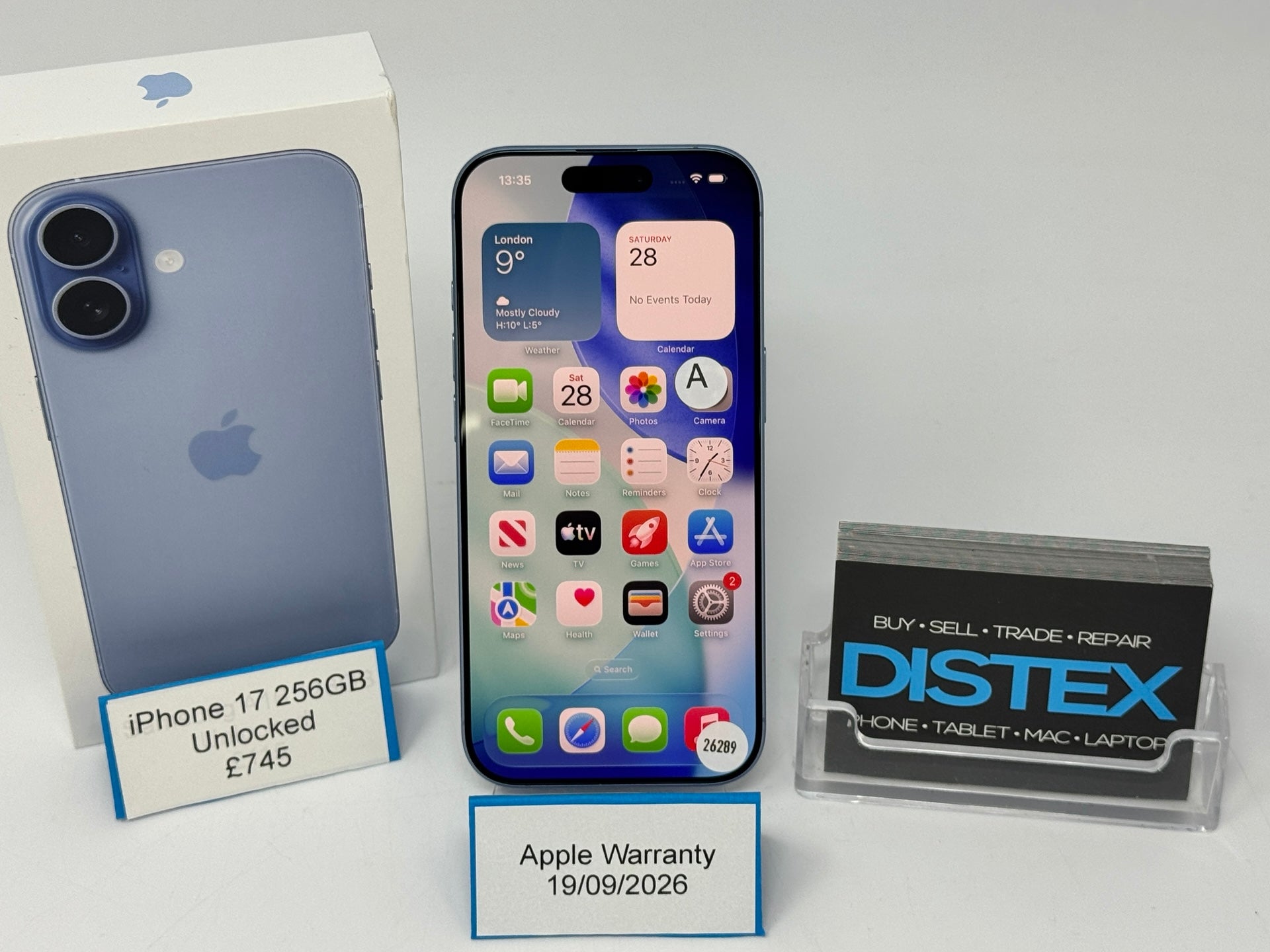 Apple iPhone 17 256GB Unlocked Mist Blue (A) Apple Warranty 19/09/2026 M26302