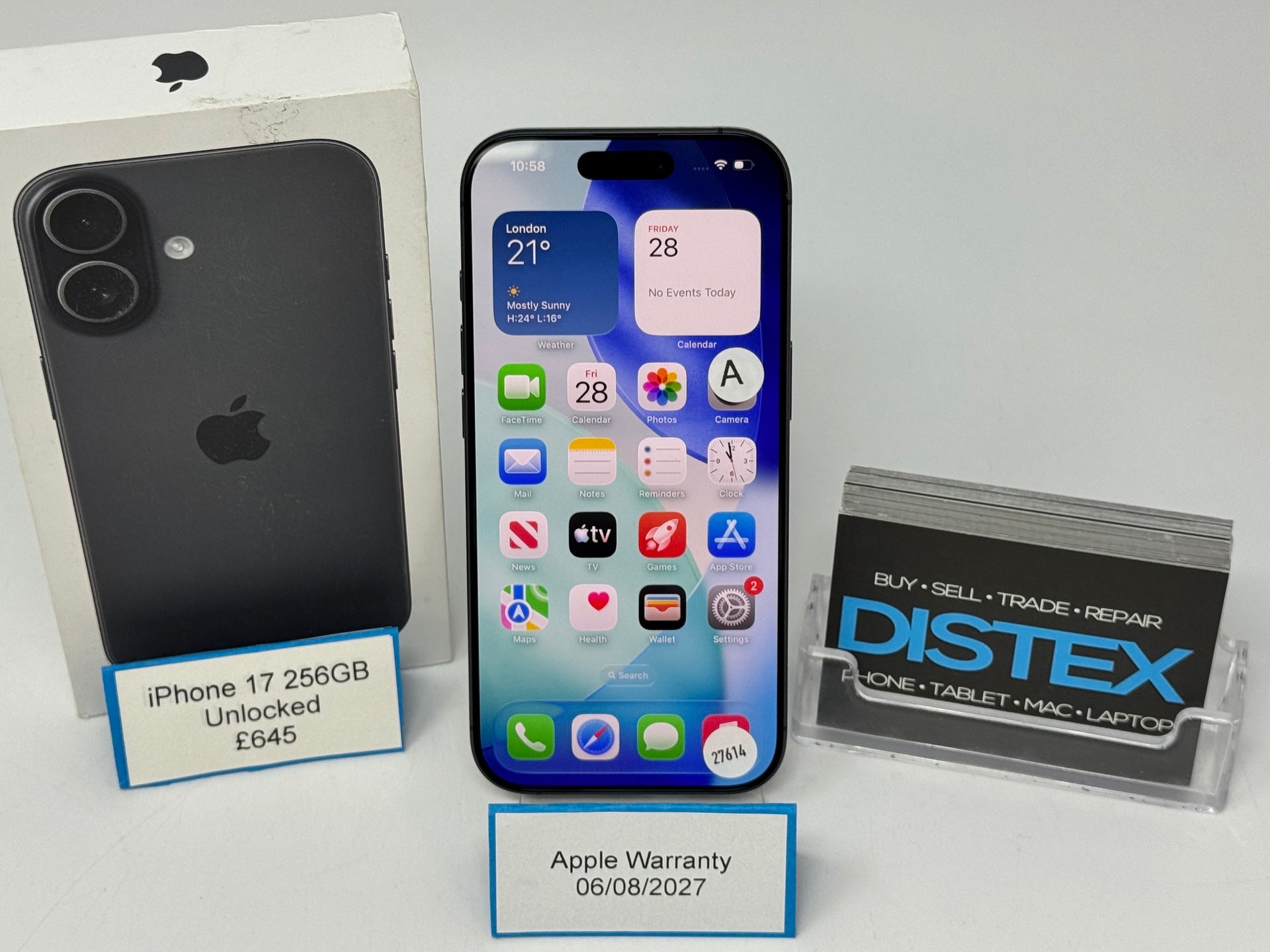 Apple iPhone 16 256GB Unlocked Black (A) Apple Warranty 06/08/2027 M27614