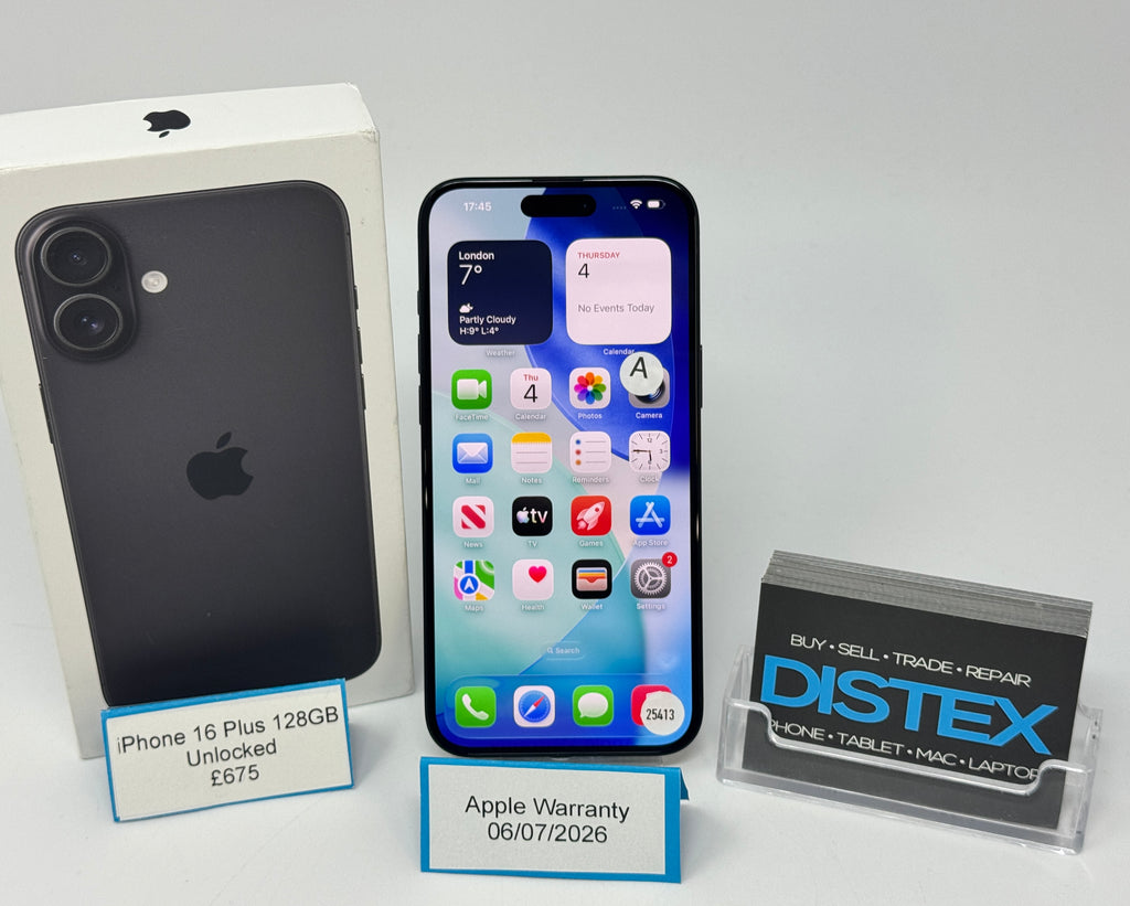 Apple iPhone 16 Plus 128GB Unlocked Black (A) Apple Warranty 06/07/2026 M25413