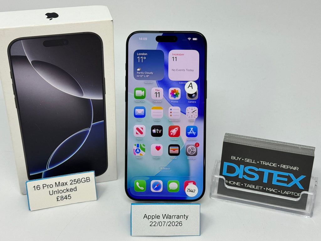 Apple iPhone 16 Pro Max 256GB Unlocked Black Titanium (A) Apple Warranty 22/07/2026 M25447